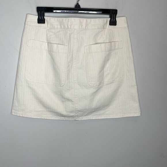 J.CREW Mini Skirt Women 28 Ecru Textured Denim NEW Button Front Pockets CA479 - Picture 6 of 15